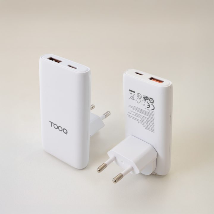 TooQ Carregador de viagem Tipo C e Tipo A, GaN 65W, USB-C/PD +…