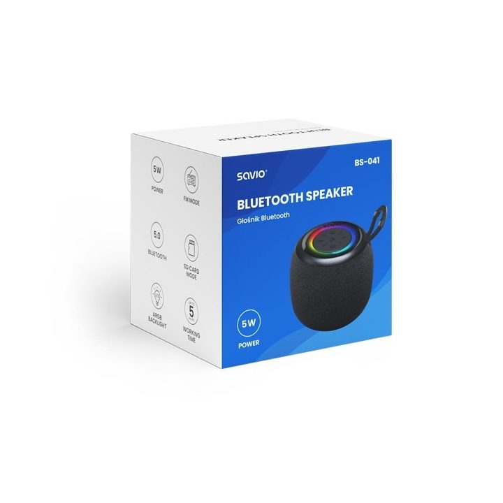 Coluna Bluetooth 5.0 5W preta Savio BS-041 (SAVBS-041)