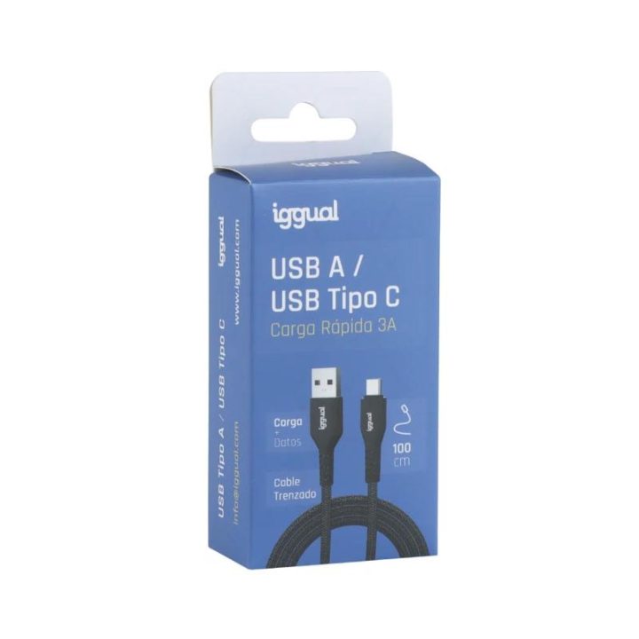 iggual USB-A to USB-C Braided Cable 3A 100 cm