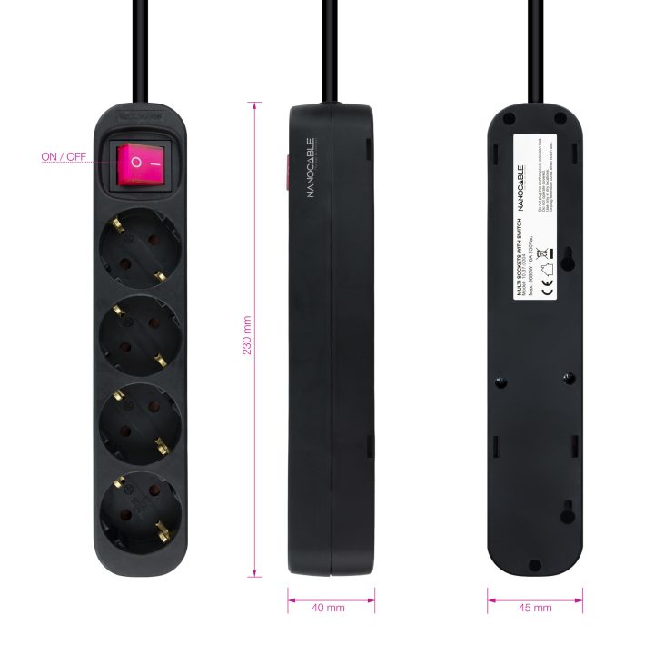 Nanocable Regleta de enchufes de 4 tomas con interruptor, 1.4 metros…