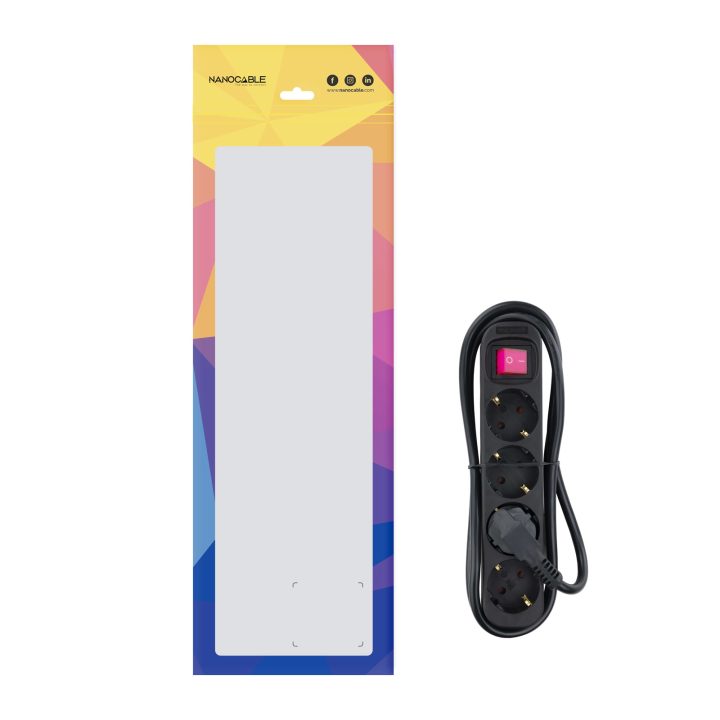 Nanocable 4-Outlet Power Strip with Switch, 1.4 meters Black
