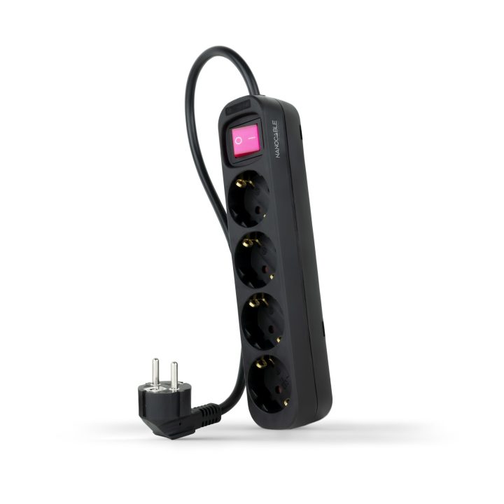 Nanocable 4-Outlet Power Strip with Switch, 1.4 meters Black