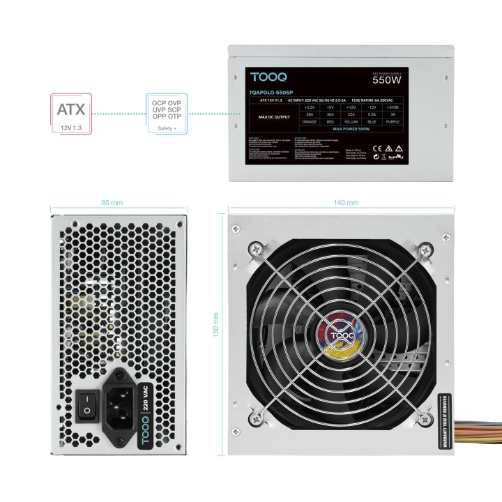TooQ TQAPOLO-550SP unidade de fonte de alimentação 550 W 20+4 pinos…