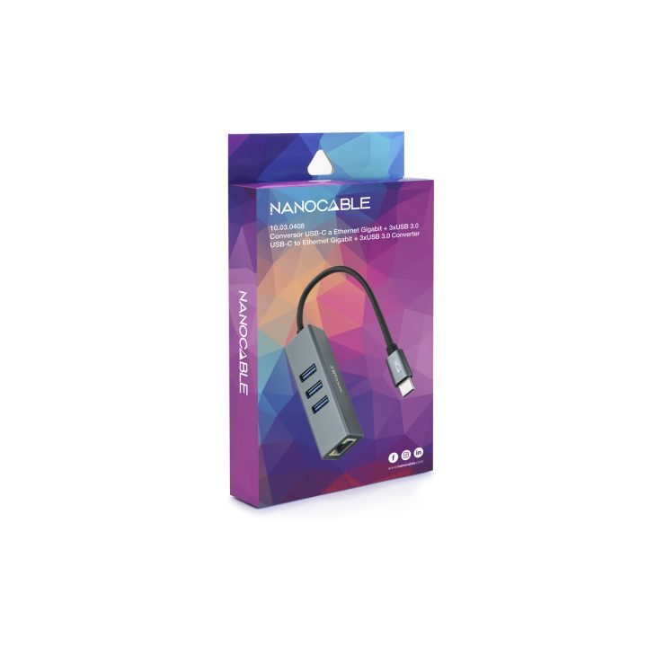 Nanocable USB-C to Gigabit Ethernet + 3XUSB 3.0 Converter, Aluminum…