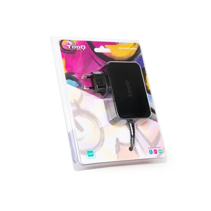 TooQ GAN USB-C PD3.0 90W Laptop Charger, Black