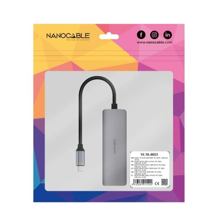 Nanocable Adaptador USB-C 3.1 a RJ45, con PD 100W, USB-C/M, Aluminio…