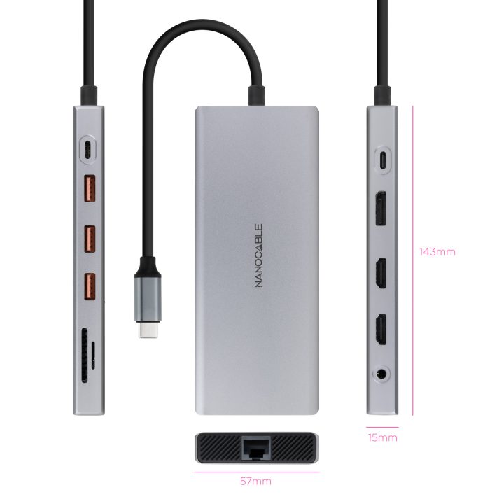 Nanocable Hub USB-C 12 en 1, Conversor USB-C 3.1 a 3xUSB-A 3.2 +…