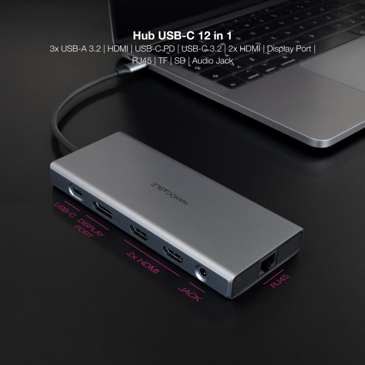 Nanocable Hub USB-C 12 in 1, USB-C 3.1 to 3xUSB-A 3.2 + USB-C 3.2 +…