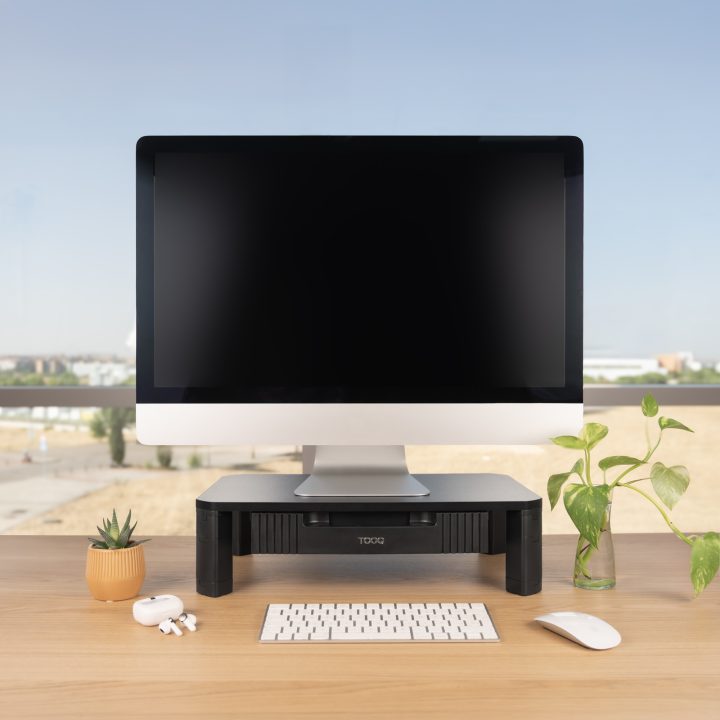TooQ Multi-Purpose Monitor/Laptop Riser Stand with Drawer, Black