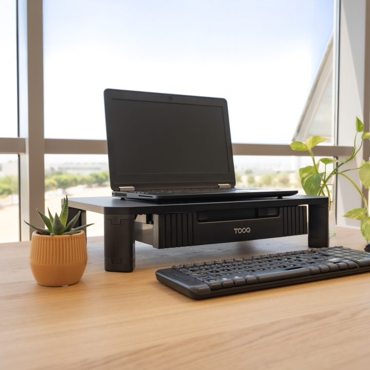 TooQ Multi-Purpose Monitor/Laptop Riser Stand with Drawer, Black