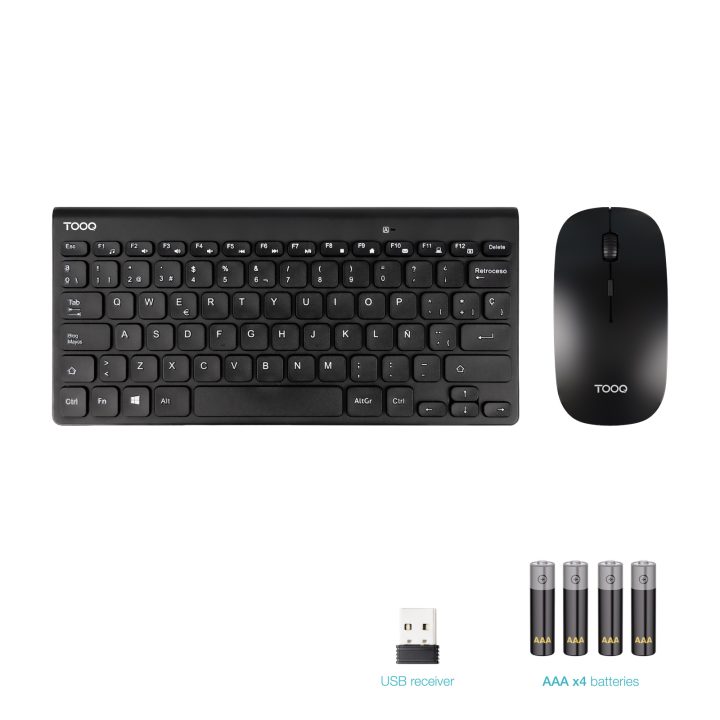 TooQ Compact Keyboard + Slim Wireless Mouse, Black