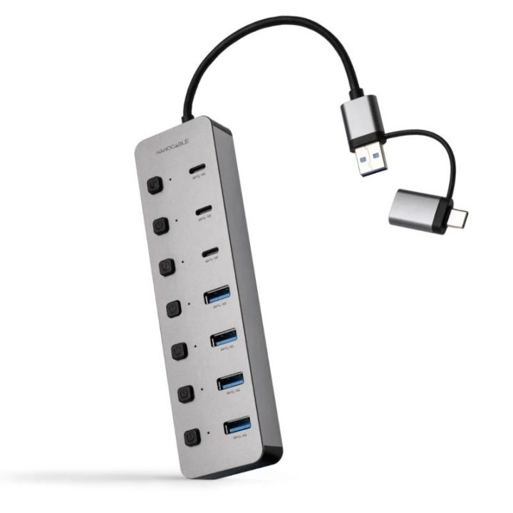 Nanocable HUB USB-C+USB-A/M a 4xUSB-A + 3xUSB-C 3.0 + USB-C 5V