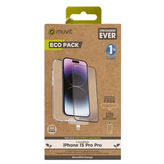 Muvit Case for iPhone 15 Pro Max + Flat Tempered Glass Screen…