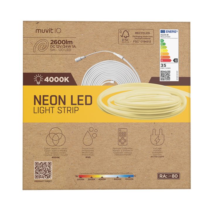 Tira LED Muvit io neon IP65 4000W 5m blanco medio (MIOLST009)