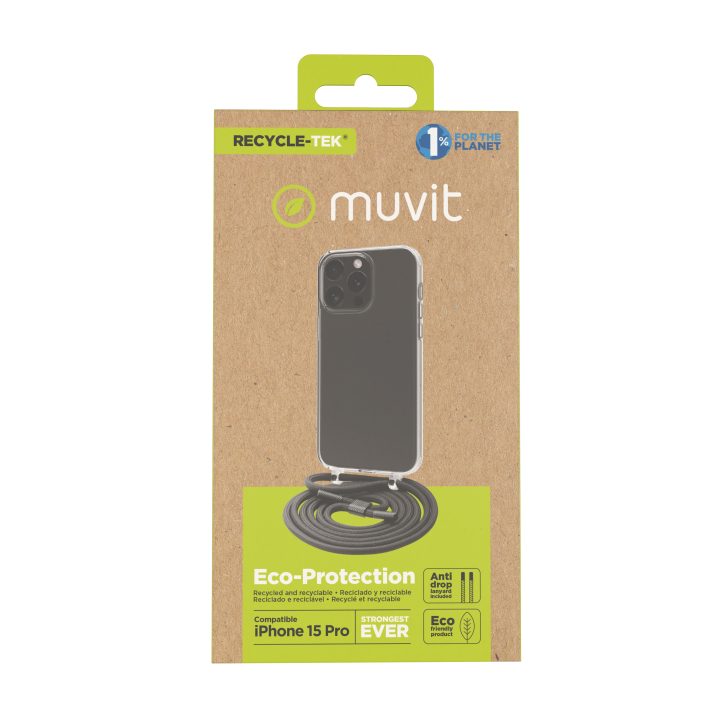 Capa Muvit recycletek para Apple iPhone 15 Pro transparente + cordão…