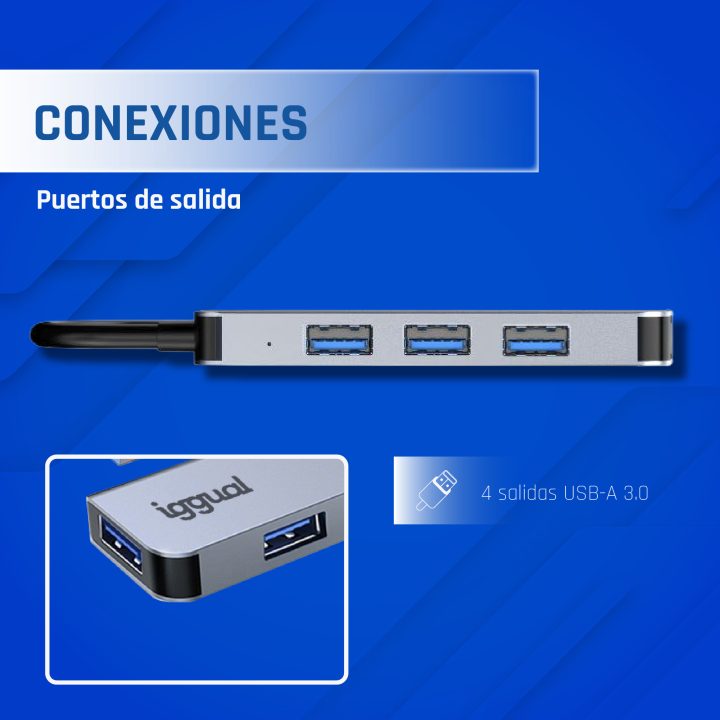 iggual Hub USB-A 3.0 x 4 puertos USB-A 3.0