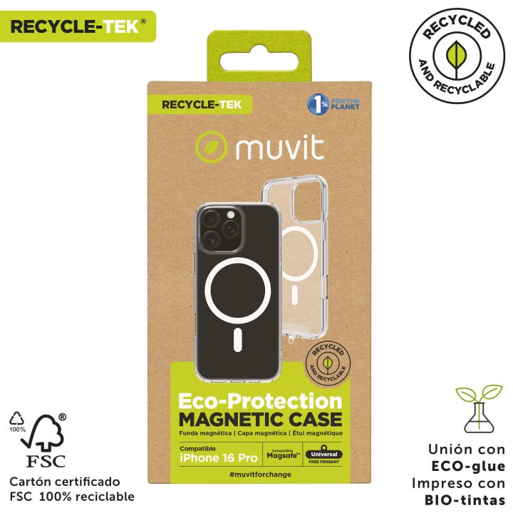 Muvit recycletek MagSafe Case for Apple iPhone 16 Pro Transparent…