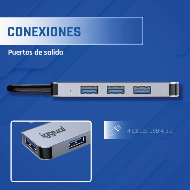 iggual Hub USB-A 3.0 x 4 portas USB-A 3.0