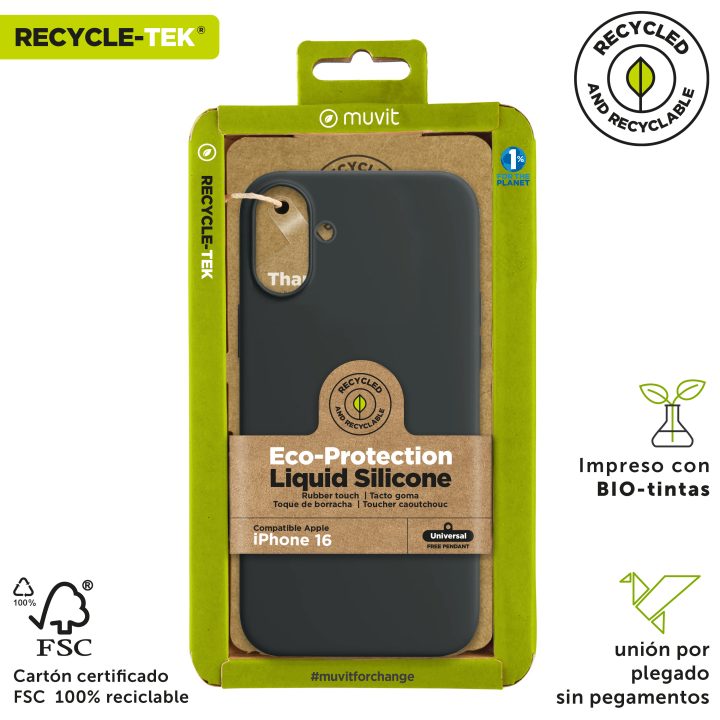 Muvit recycletek liquid silicone case for Apple iPhone 16 black…