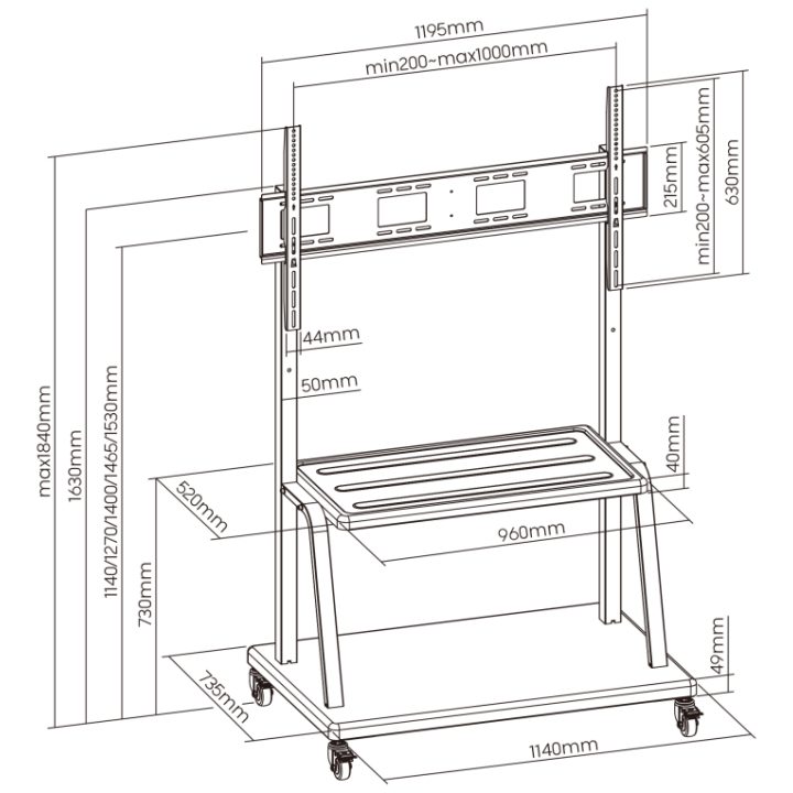 Ewent EW1541 soporte para pantalla de señalización 3,05 m (120") Negro