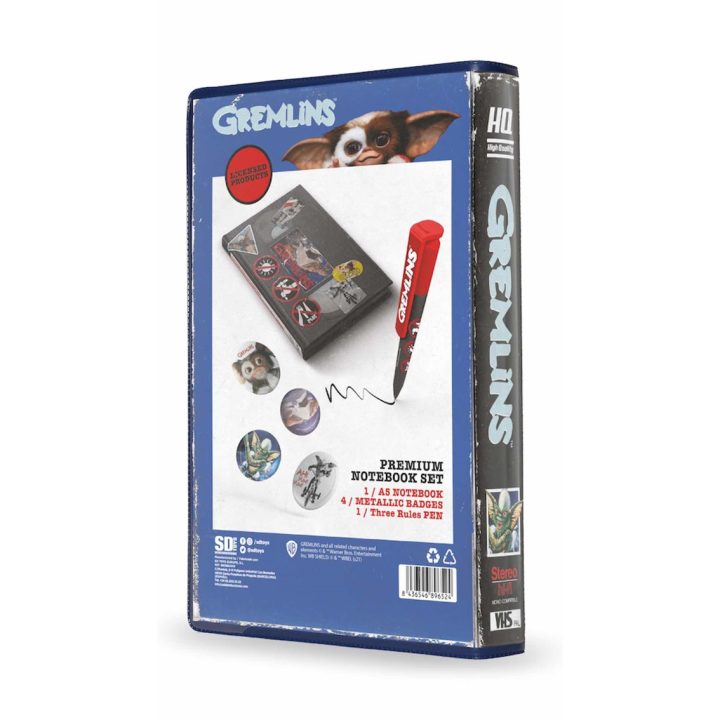 Conjunto de papelaria VHS SD Toys Gremlins caderno, pins e caneta…