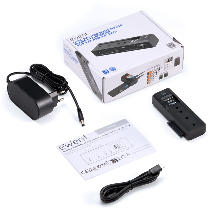 Ewent EW7065 External Hard Drive Enclosure HDD/SSD Case Black 2.5/3.5"