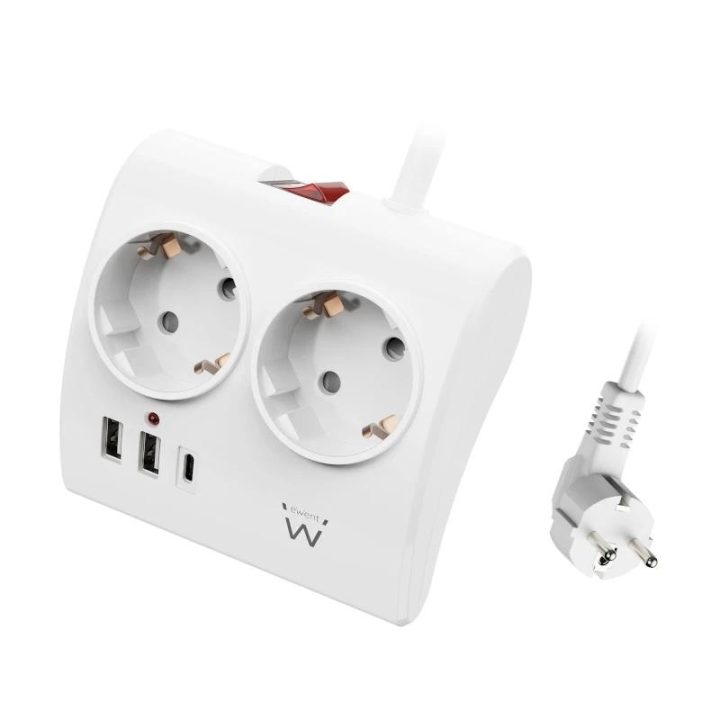 Ewent EW3870 Power Strip 1.5 m 3 AC Outlets Indoor White