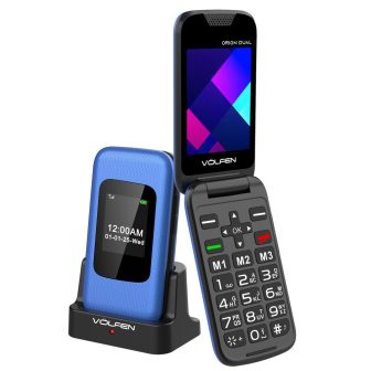 Volfen Orion Dual Max Flip Phone Blue with Charging Dock