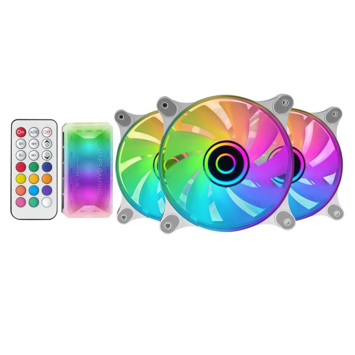Mars Gaming MF-3DKIT Branco, Kit 3 Ventoinhas ARGB 360° 12cm, Espelho…