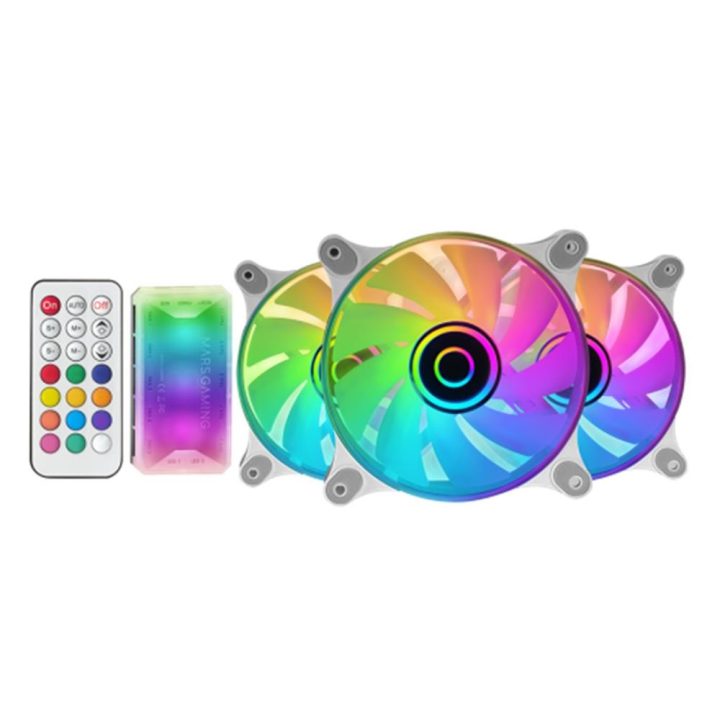 Mars Gaming MF-3DKIT Branco, Kit 3 Ventoinhas ARGB 360° 12cm, Espelho…
