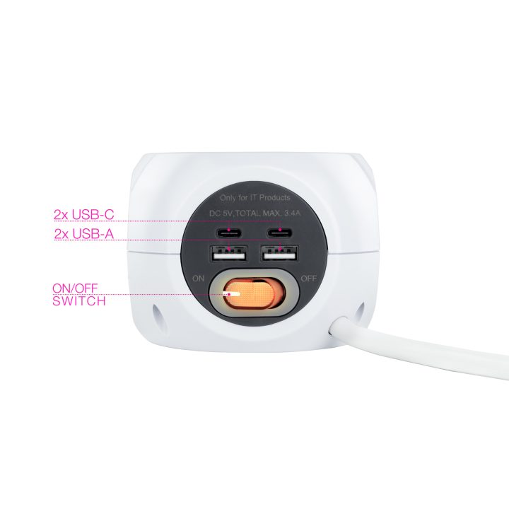 Nanocable Base de 3 tomadas com 4 USB (2 USB A + 2 USB-C), com…