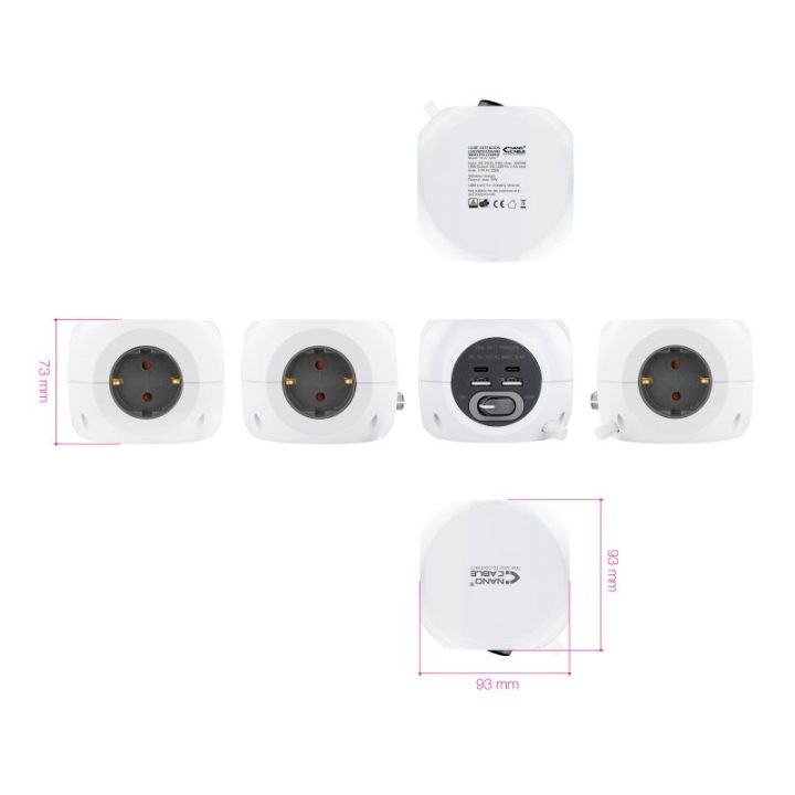 Nanocable Base de 3 tomadas com 4 USB (2 USB A + 2 USB-C), com…
