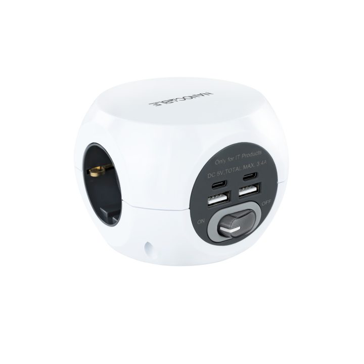 Nanocable Base de 3 tomadas com 4 USB (2 USB A + 2 USB-C), com…