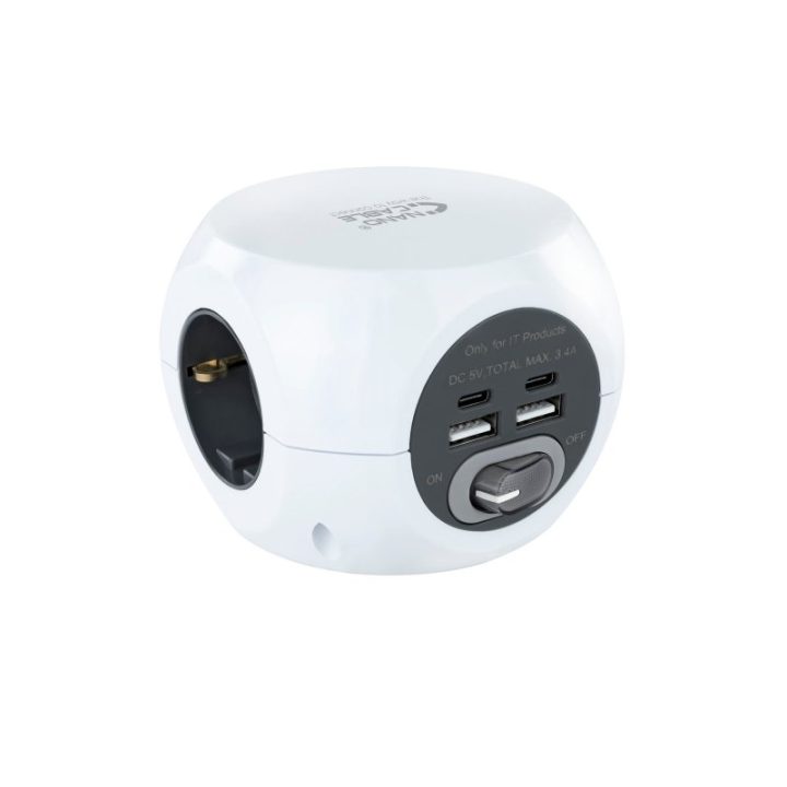 Nanocable Base de 3 tomadas com 4 USB (2 USB A + 2 USB-C), com…
