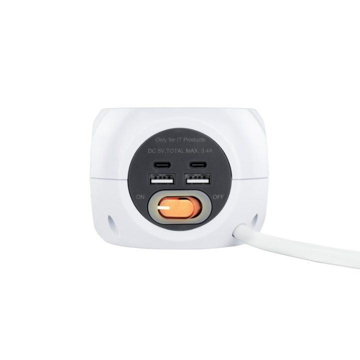 Nanocable 3-Outlet Power Strip with 4 USB Ports (2 USB-A + 2 USB-C)…