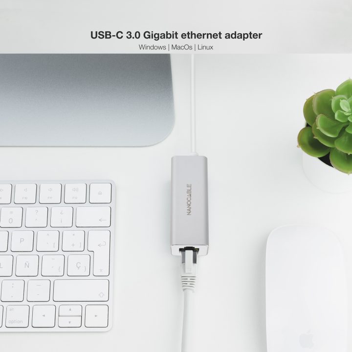 Nanocable USB-C to Gigabit Ethernet 10/100/1000 Mbps Adapter. 15cm