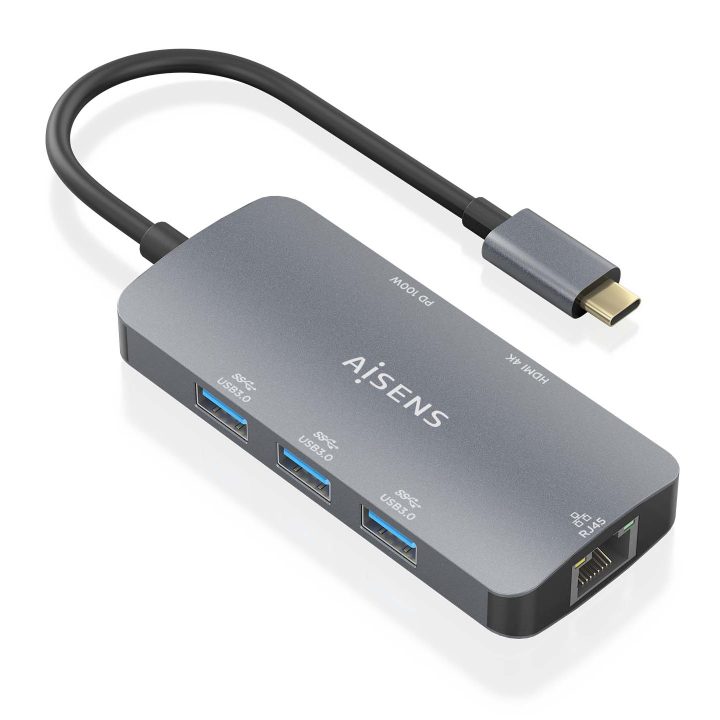AISENS USB-C Dock 6 En 1, USB-C a 1xHDMI, 1xRJ45, 3xUSB-A, 1xUSB-C…
