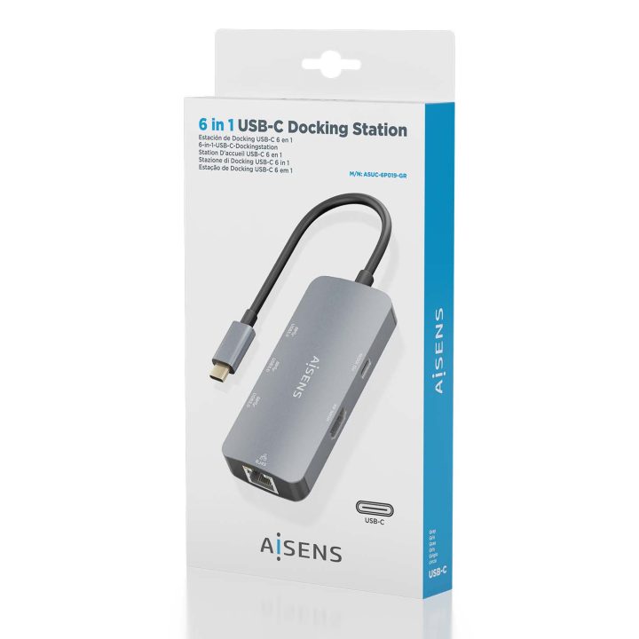 AISENS USB-C Dock 6 em 1, USB-C a 1xHDMI, 1xRJ45, 3xUSB-A, 1xUSB-C…