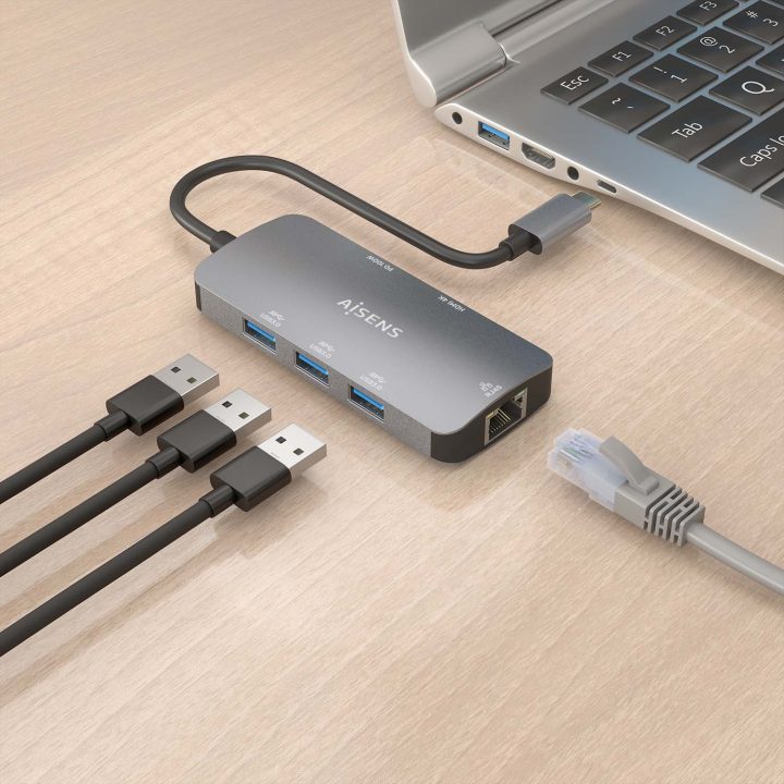 AISENS USB-C Dock 6-in-1, USB-C to 1xHDMI, 1xRJ45, 3xUSB-A, 1xUSB-C…