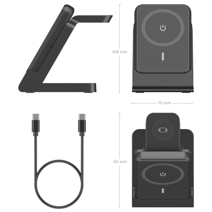 AISENS Carregador Sem Fios USB-C 4 em 1 de 15 W para Telemóvel, Apple…