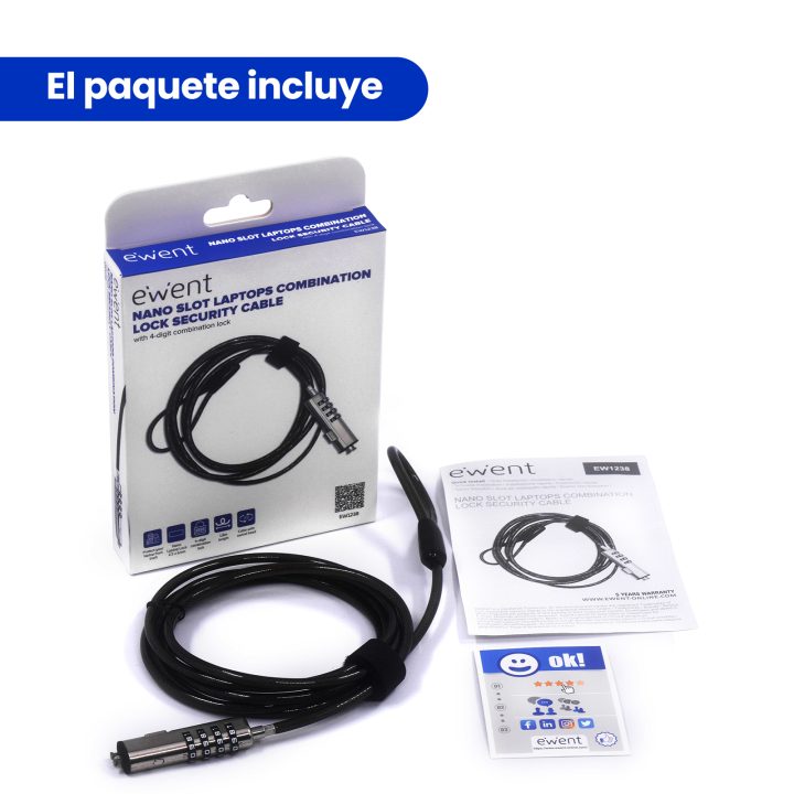 Ewent EW1238 cable antirrobo Negro 1,8 m