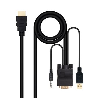 Nanocable Cabo Conversor HDMI para VGA+Áudio+USB, 1,8 m, Preto