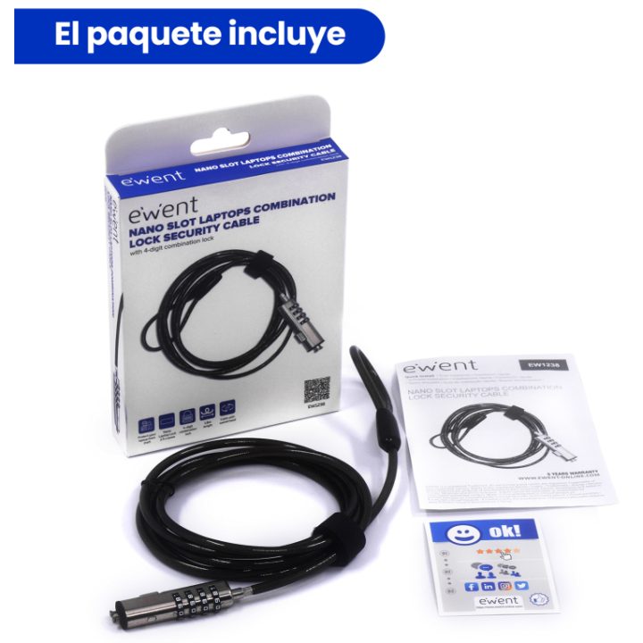 Ewent EW1238 Anti-Theft Cable Black 1.8 m