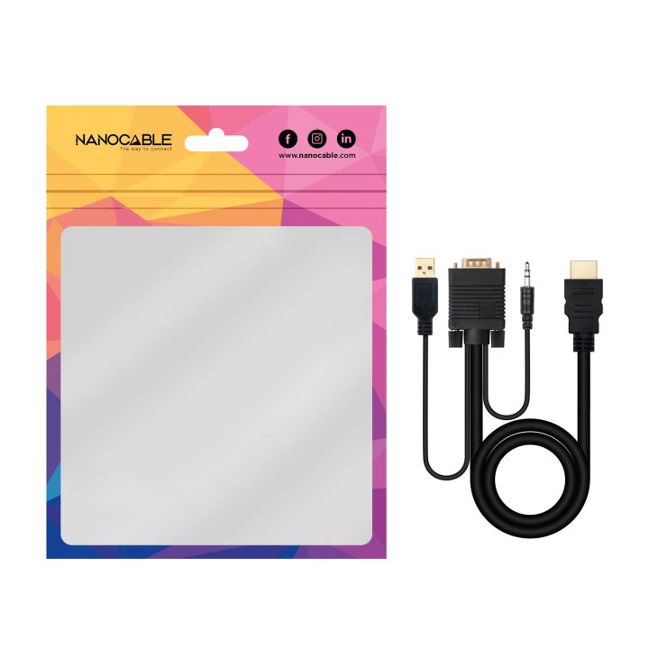 Nanocable Cabo Conversor HDMI para VGA+Áudio+USB, 1,8 m, Preto