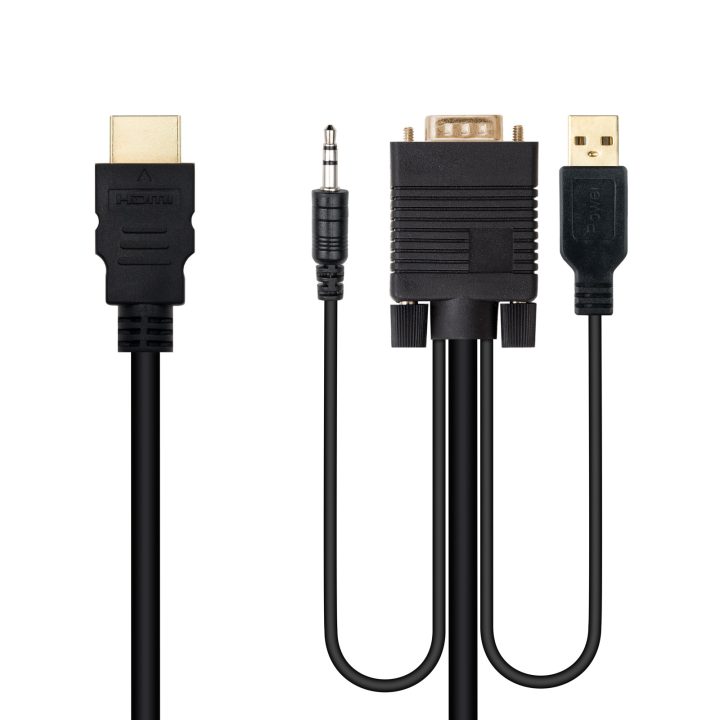 Nanocable Cabo Conversor HDMI para VGA+Áudio+USB, 1,8 m, Preto