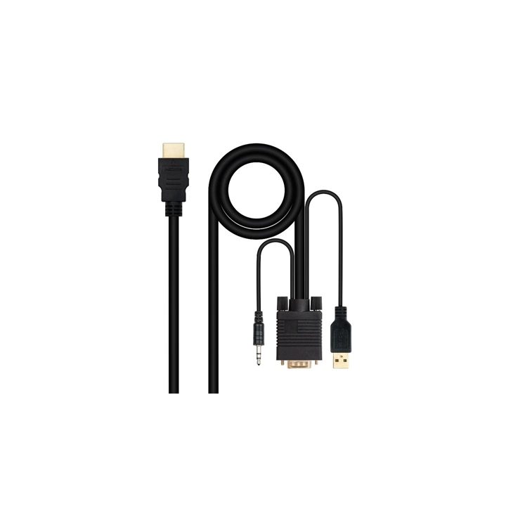 Nanocable Cabo Conversor HDMI para VGA+Áudio+USB, 1,8 m, Preto