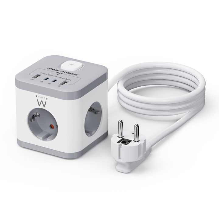 Ewent EW3863 base múltipla 1,5 m 3 saídas AC Interior Cinzento, Branco