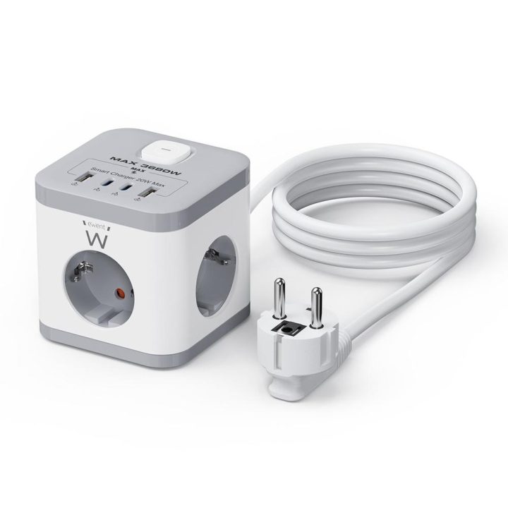 Ewent EW3863 base múltipla 1,5 m 3 saídas AC Interior Cinzento, Branco
