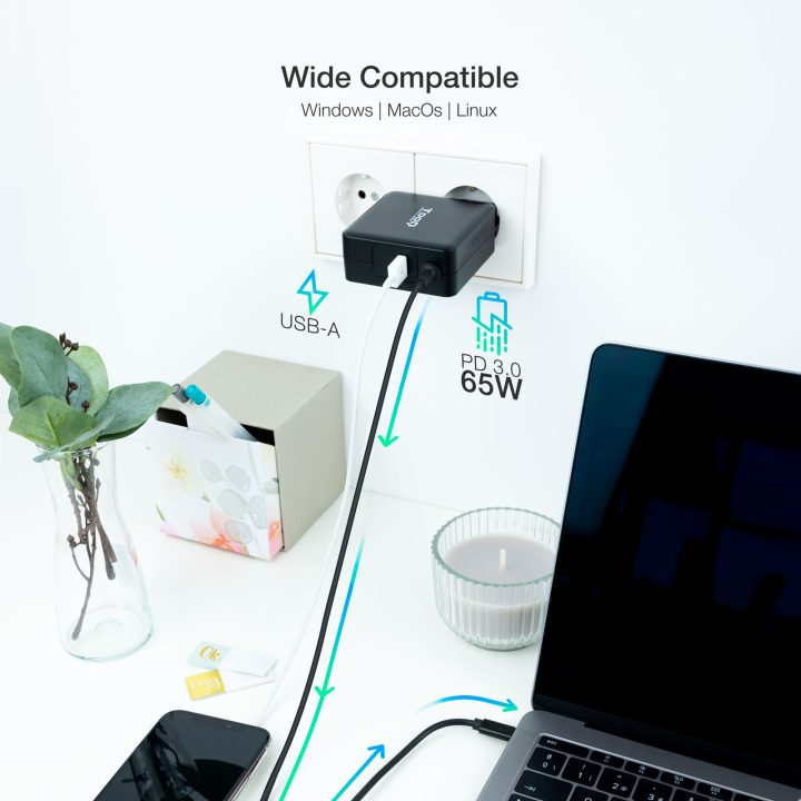 TooQ TQLC-USBC65PD adaptador e inversor de corrente Interior 65 W…