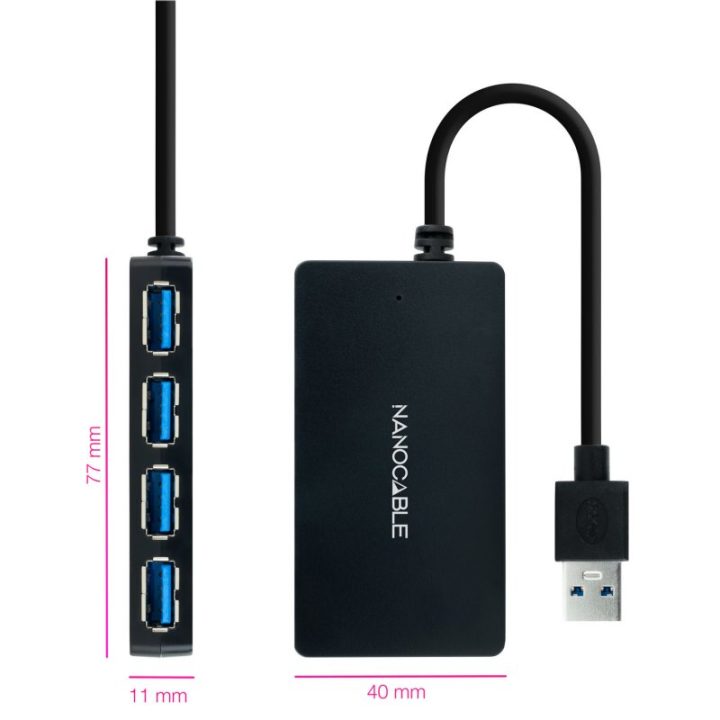 Nanocable Hub USB 3.0 com 4 Portas USB 3.0, USB-A/M-USB 3.0/H, Preto…